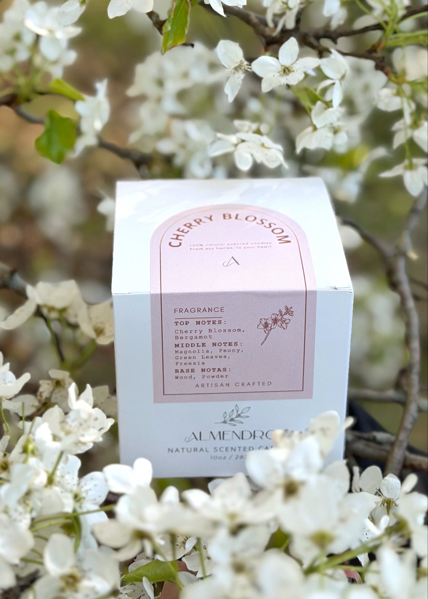 Almond Soap Bar packaging with floral background