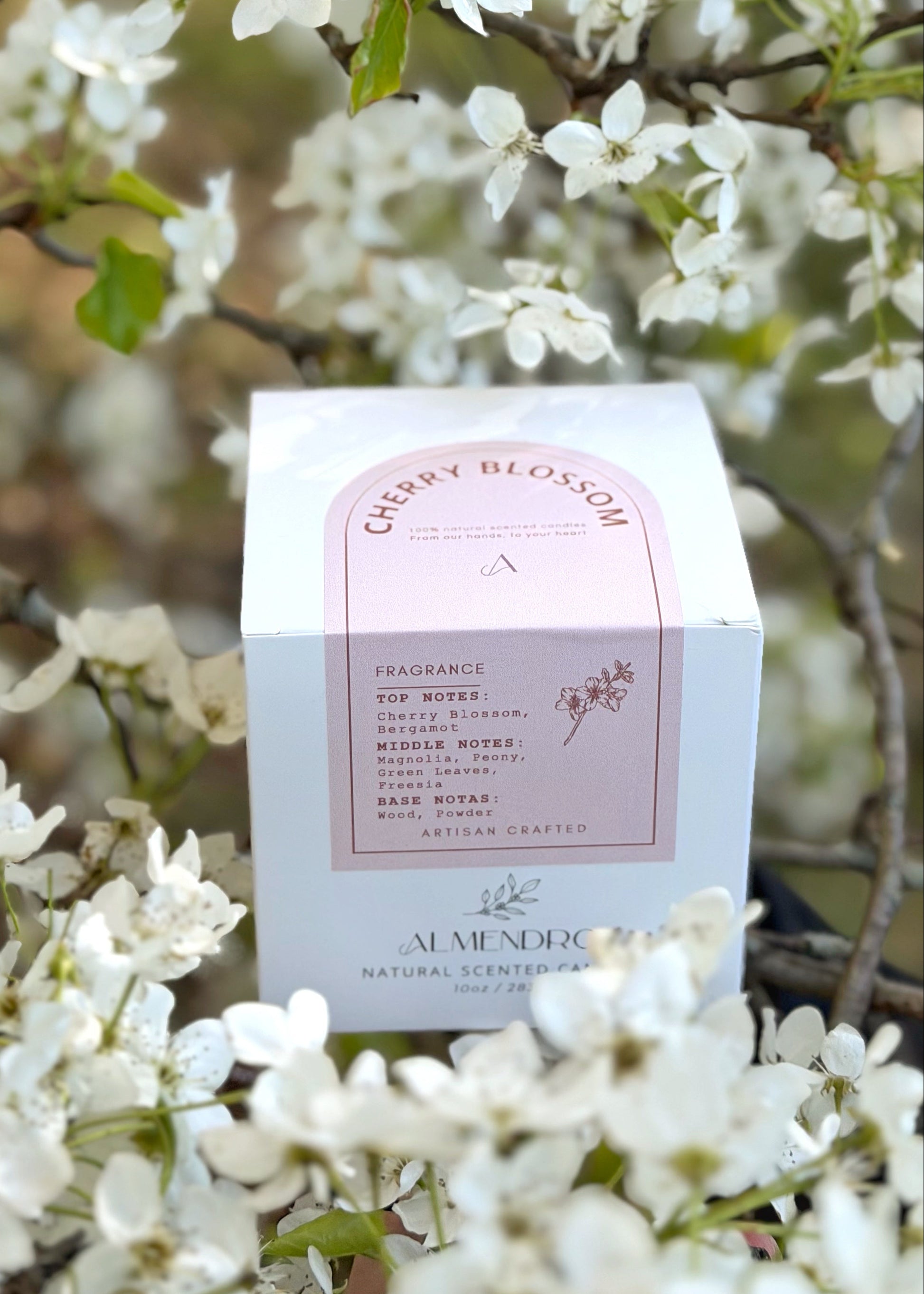 Almond Soap Bar packaging with floral background